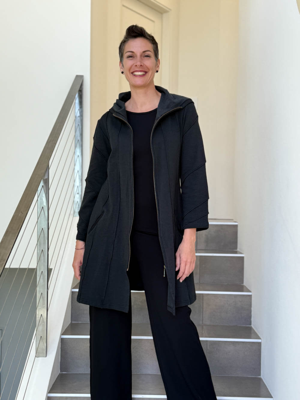 caraucci black bamboo fleece hooded jackets with pocket #color_black