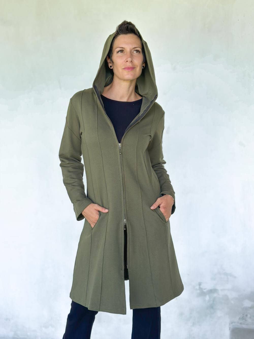 caraucci army green bamboo fleece hooded jackets with pocket #color_forest