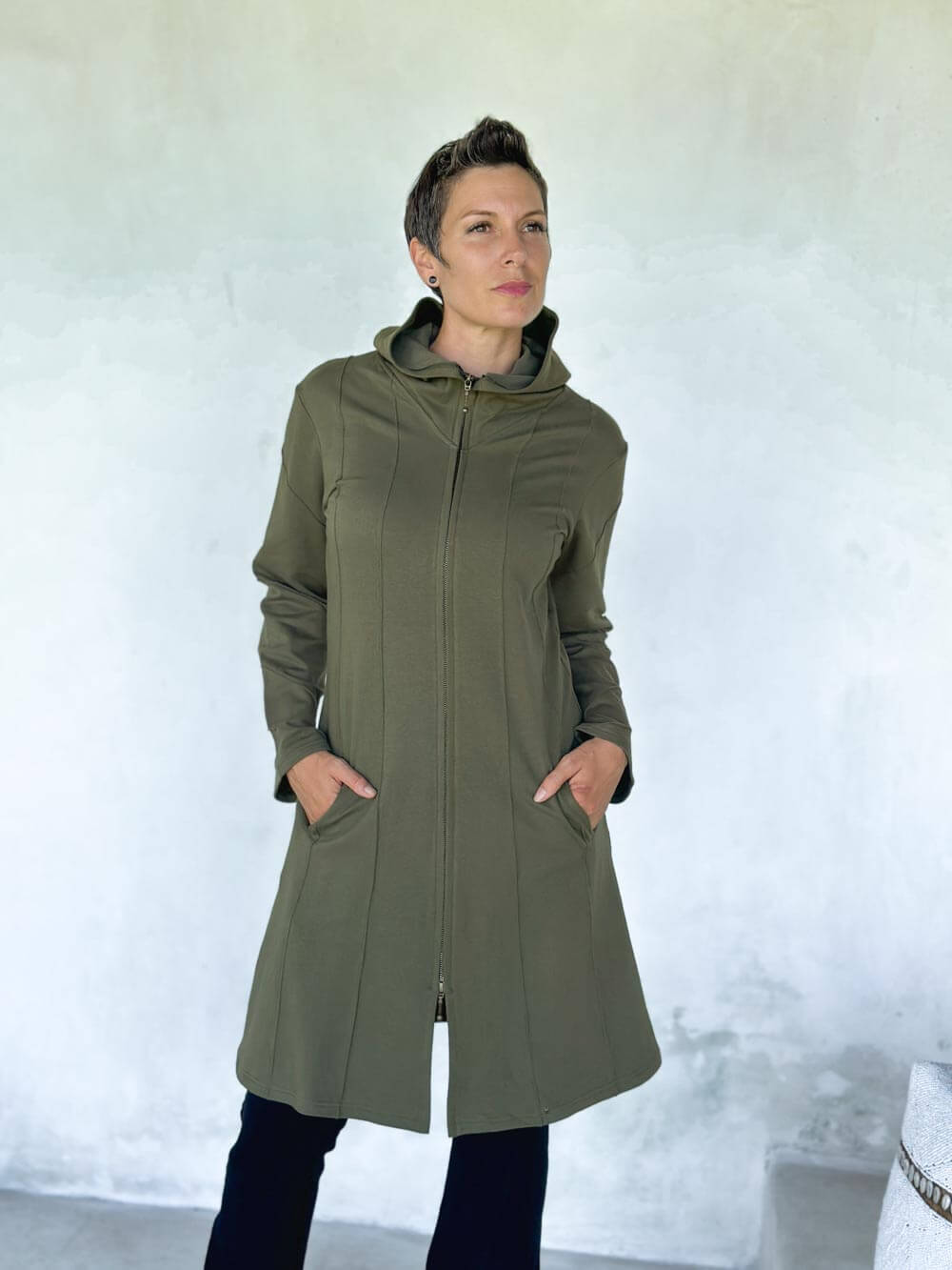 caraucci army green bamboo fleece hooded jackets with pocket #color_forest