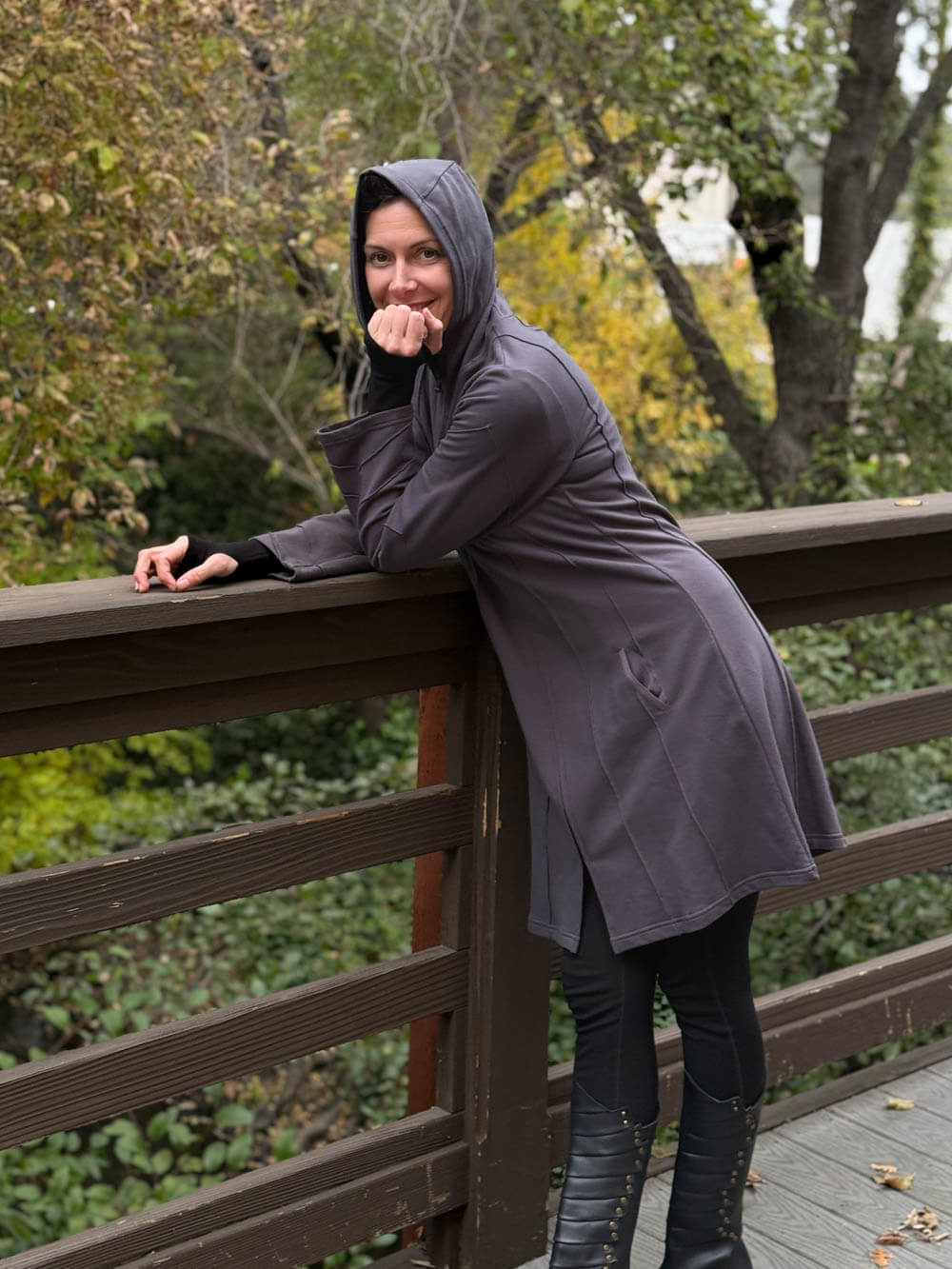 caraucci steel grey bamboo fleece hooded jackets with pocket #color_steel