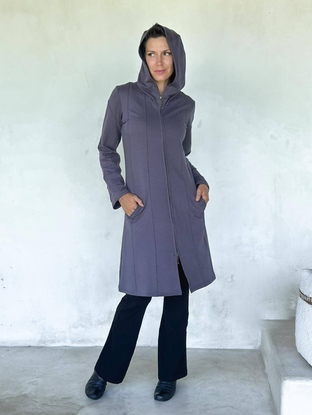 caraucci steel grey bamboo fleece hooded jackets with pocket #color_steel