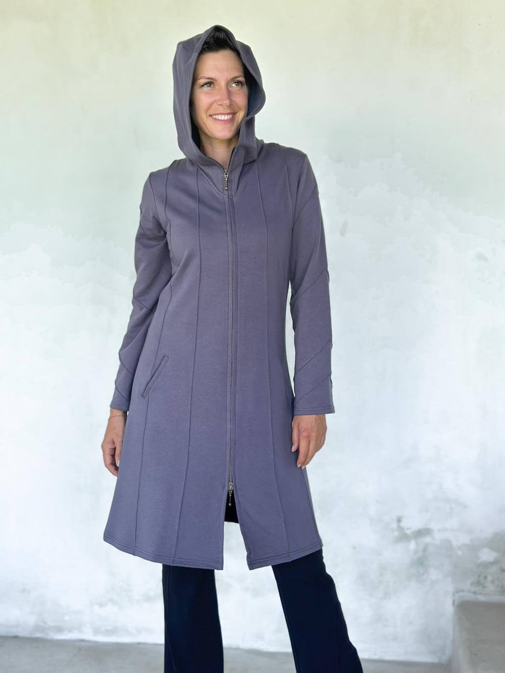 caraucci steel grey bamboo fleece hooded jackets with pocket #color_steel