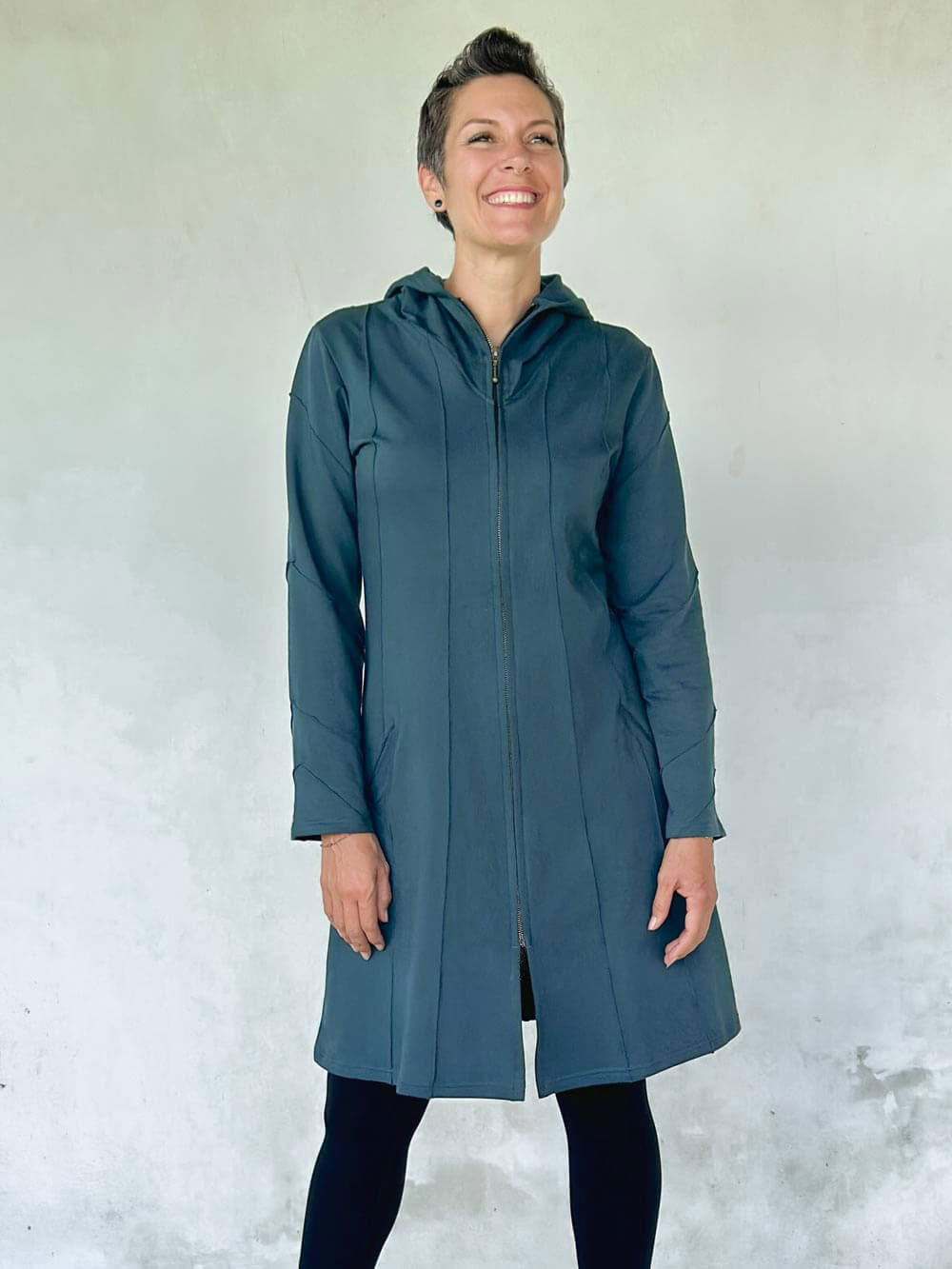 caraucci teal bamboo fleece hooded jackets with pocket #color_teal