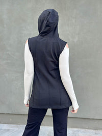 caraucci black bamboo fleece hooded zipper vest with pockets #color_black