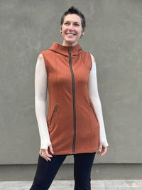 caraucci orange bamboo fleece hooded zipper vest with pockets #color_copper