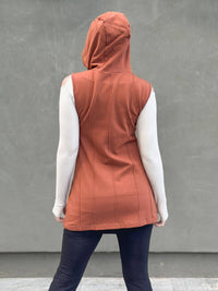 caraucci orange bamboo fleece hooded zipper vest with pockets #color_copper