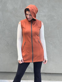 caraucci orange bamboo fleece hooded zipper vest with pockets #color_copper