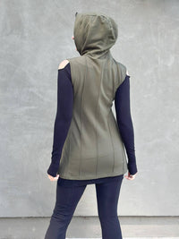 caraucci army green bamboo fleece hooded zipper vest with pockets #color_forest