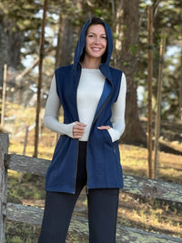 caraucci navy blue bamboo fleece hooded zipper vest with pockets #color_navy