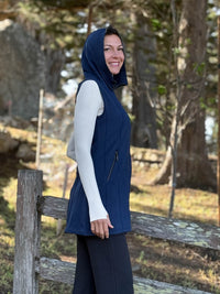 caraucci navy blue bamboo fleece hooded zipper vest with pockets #color_navy