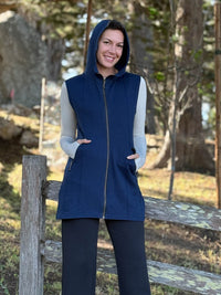 caraucci navy blue bamboo fleece hooded zipper vest with pockets #color_navy