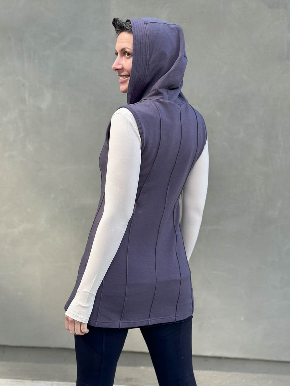 caraucci steel gray bamboo fleece hooded zipper vest with pockets #color_steel