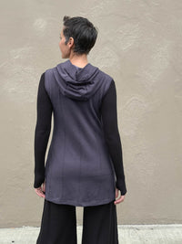 caraucci steel gray bamboo fleece hooded zipper vest with pockets #color_steel