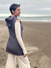 caraucci steel gray bamboo fleece hooded zipper vest with pockets #color_steel