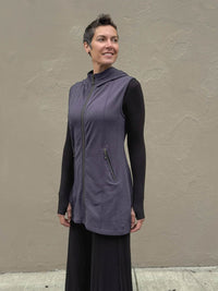 caraucci steel gray bamboo fleece hooded zipper vest with pockets #color_steel