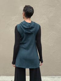 caraucci teal blue bamboo fleece hooded zipper vest with pockets #color_teal