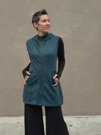 caraucci teal blue bamboo fleece hooded zipper vest with pockets #color_teal