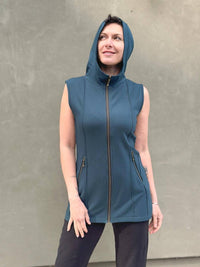 caraucci teal blue bamboo fleece hooded zipper vest with pockets #color_teal