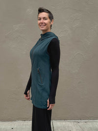 caraucci teal blue bamboo fleece hooded zipper vest with pockets #color_teal