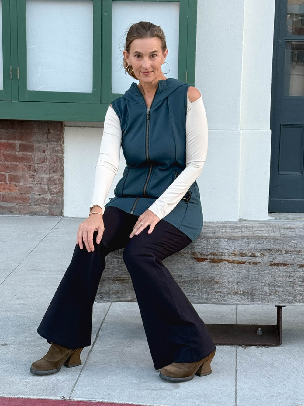Bamboo Cotton Fleece Hooded Midi Vest | Women's Bamboo Outerwear