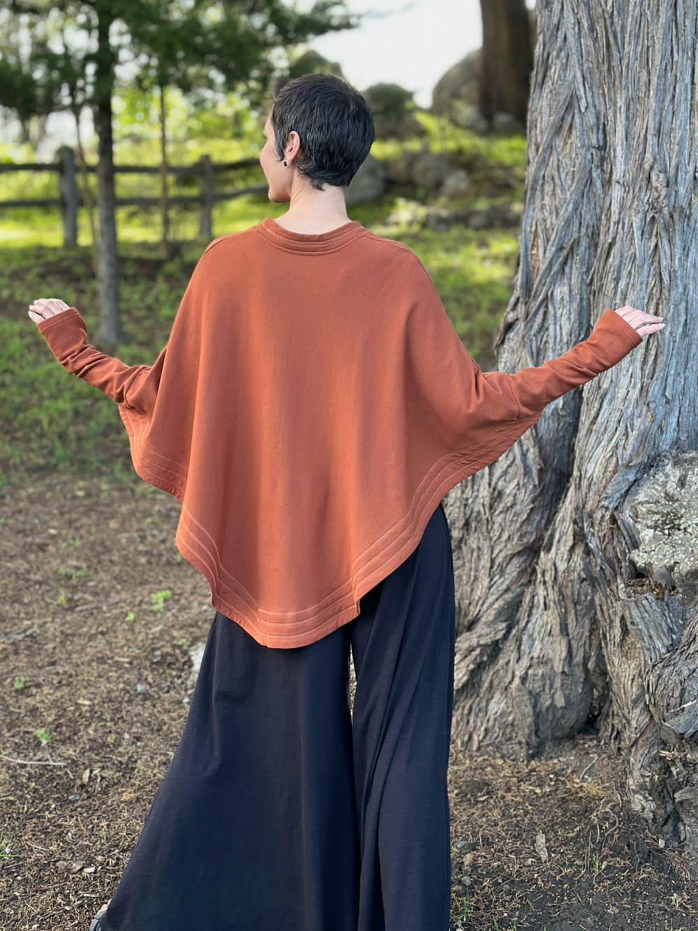 caraucci bamboo cotton fleece oversized poncho with thumbholes #color_copper