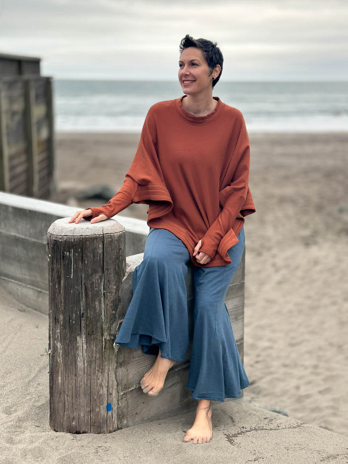 caraucci bamboo cotton fleece oversized poncho with thumbholes #color_copper