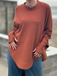 caraucci bamboo cotton fleece oversized poncho with thumbholes #color_copper