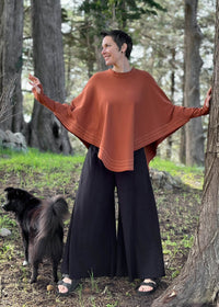 caraucci bamboo cotton fleece oversized poncho with thumbholes #color_copper