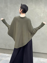 caraucci army green bamboo cotton fleece oversized poncho with thumbholes #color_forest