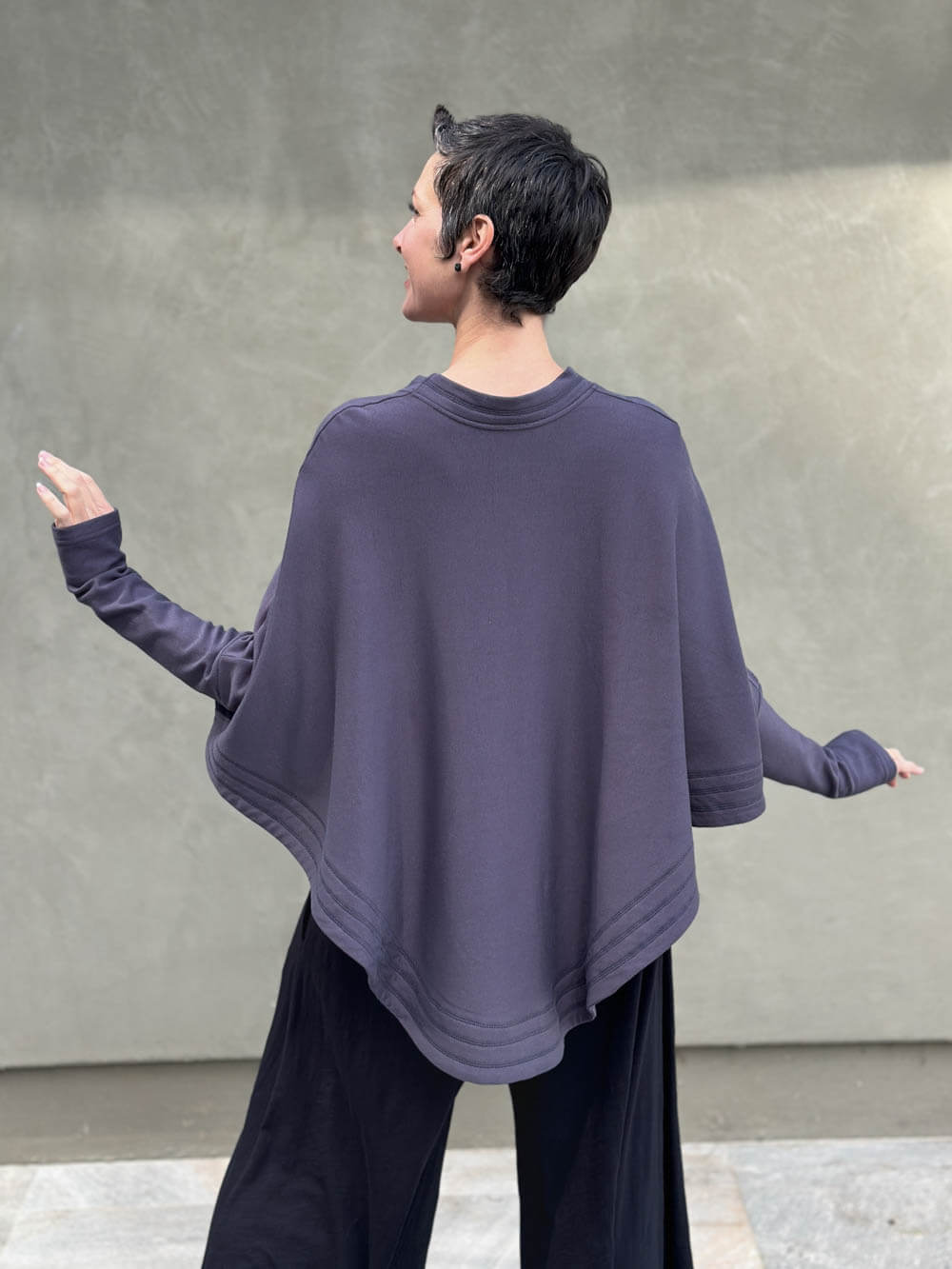 caraucci steel grey bamboo cotton fleece oversized poncho with thumbholes #color_steel