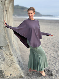 caraucci steel grey bamboo cotton fleece oversized poncho with thumbholes #color_steel