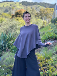 caraucci steel grey bamboo cotton fleece oversized poncho with thumbholes #color_steel