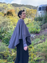 caraucci steel grey bamboo cotton fleece oversized poncho with thumbholes #color_steel