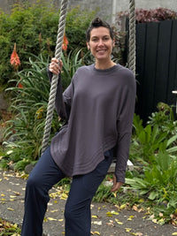 caraucci steel grey bamboo cotton fleece oversized poncho with thumbholes #color_steel