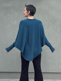 caraucci teal blue bamboo cotton fleece oversized poncho with thumbholes #color_teal