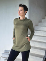 caraucci women's army green bamboo cotton fleece pullover with kangaroo pocket #color_forest