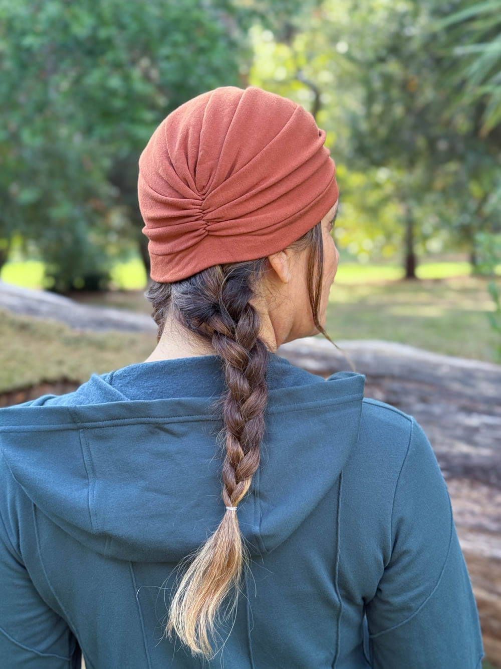 caraucci orange bamboo cotton fleece turban hat #color_copper