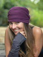 caraucci purple bamboo cotton fleece turban hat #color_jam