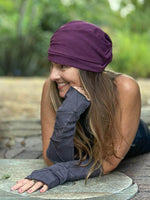 caraucci purple bamboo cotton fleece turban hat #color_jam