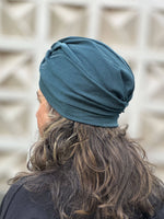 caraucci teal blue bamboo cotton fleece turban hat #color_teal