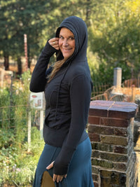 caraucci women's black bamboo fleece zipper hoodie jacket with 2 front pockets #color_black