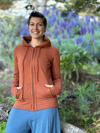 caraucci women's bamboo fleece orange zipper hoodie jacket with 2 front pockets #color_copper