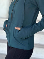 caraucci women's teal blue bamboo fleece zipper hoodie jacket with 2 front pockets #color_teal