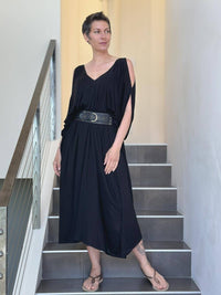 caraucci oversized black bamboo kaftan with open shoulders #color_black