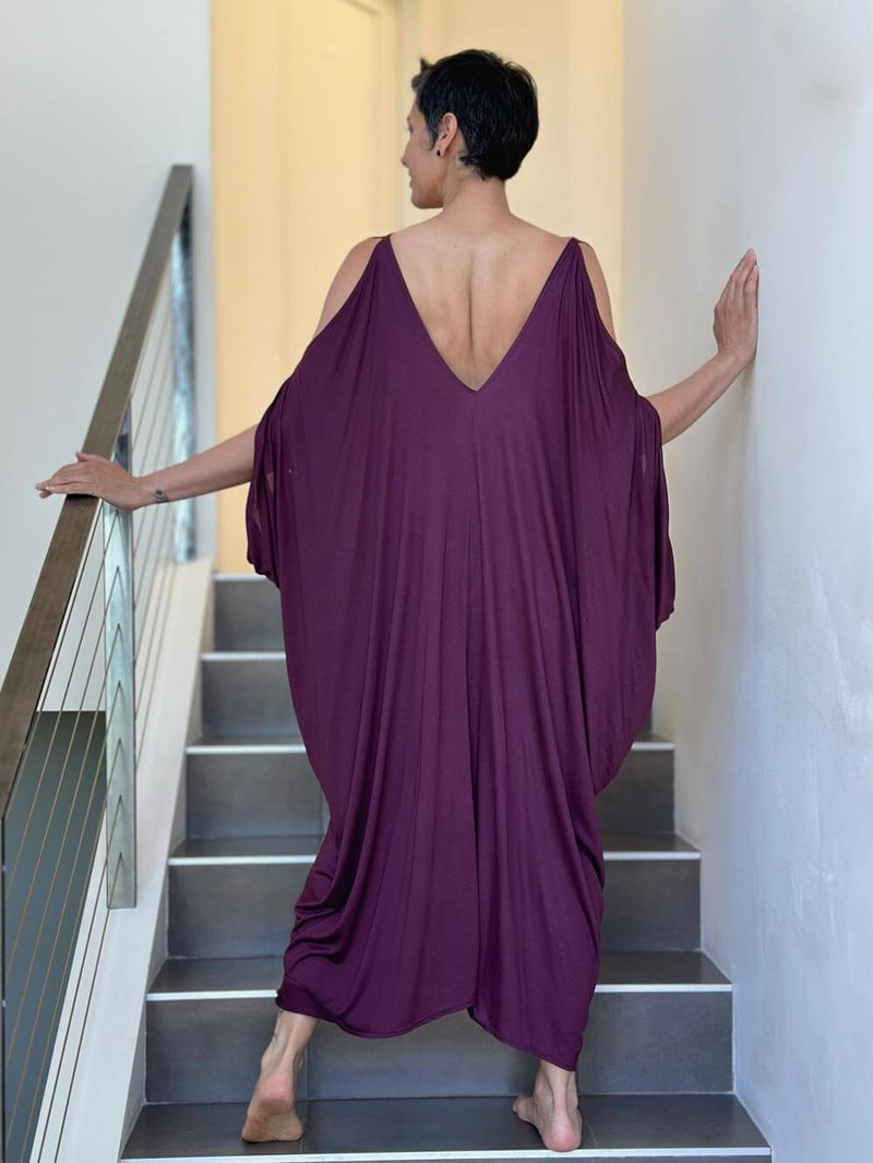 caraucci oversized purple bamboo open shoulder kaftan #color_jam