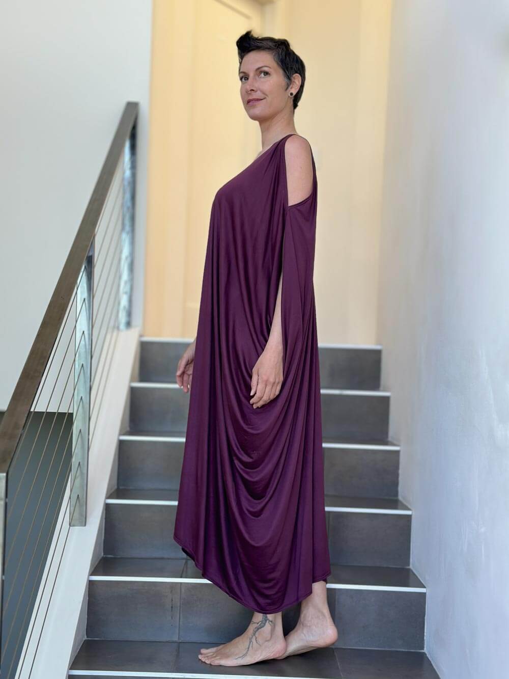 caraucci oversized purple bamboo open shoulder kaftan #color_jam