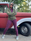 women's bamboo spandex purple pants with raised stitch details and 2 zipper pockets #color_jam