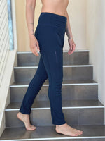 women's navy bamboo pants with raised stitch details and 2 zipper pockets #color_navy