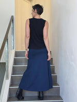 women's bamboo spandex stretchy navy blue long skirt with two pockets #color_navy