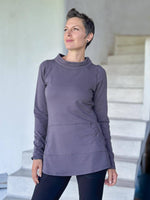 caraucci women's steel gray bamboo cotton fleece pullover with kangaroo pocket #color_steel